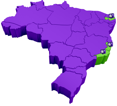 Mapa do Brasil com estados ond a sintercom está presente em verde